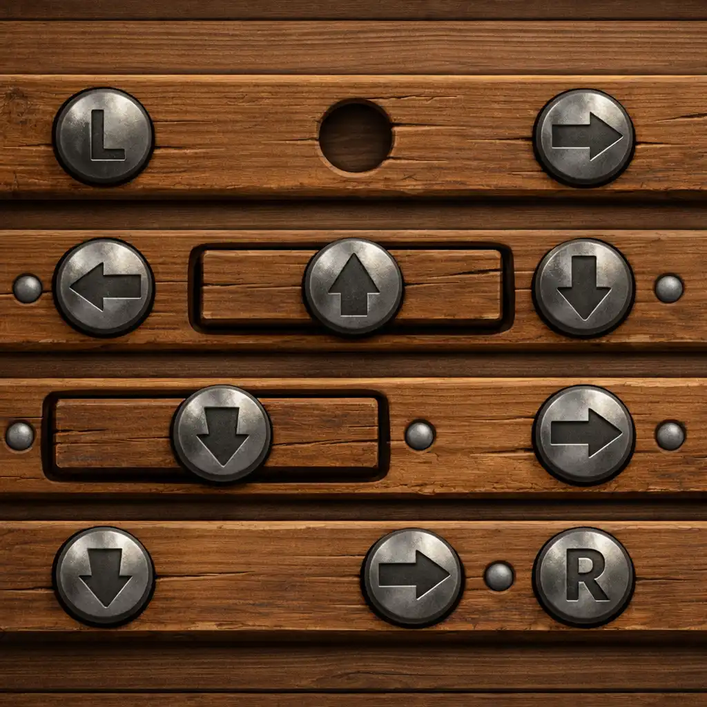 Detal planszy Wood & Bolts pokazujący drewniane deski i metalowe śruby