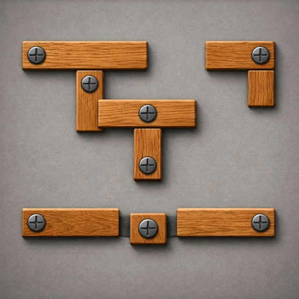 Współzależne drewniane elementy i śruby w układzie Wood & Bolts
